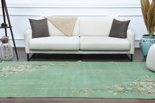 Handmade Vintage Turkish Area Green Anatolian Rug - Thumbnail