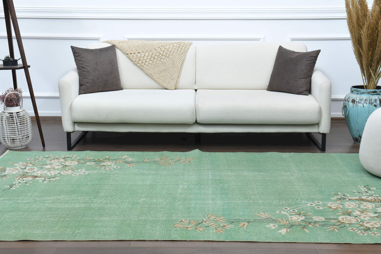 Handmade Vintage Turkish Area Green Anatolian Rug