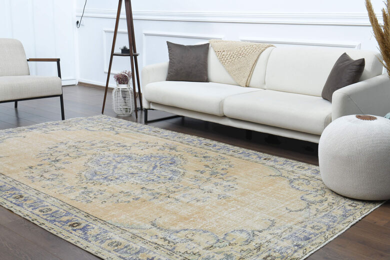 Faded Handmade Vintage Anatolian Area Rug