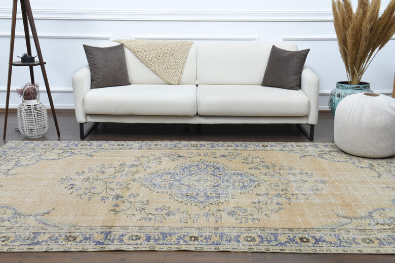 Faded Handmade Vintage Anatolian Area Rug
