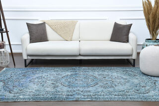 Handmade Vintage Blue Area Rug - Thumbnail