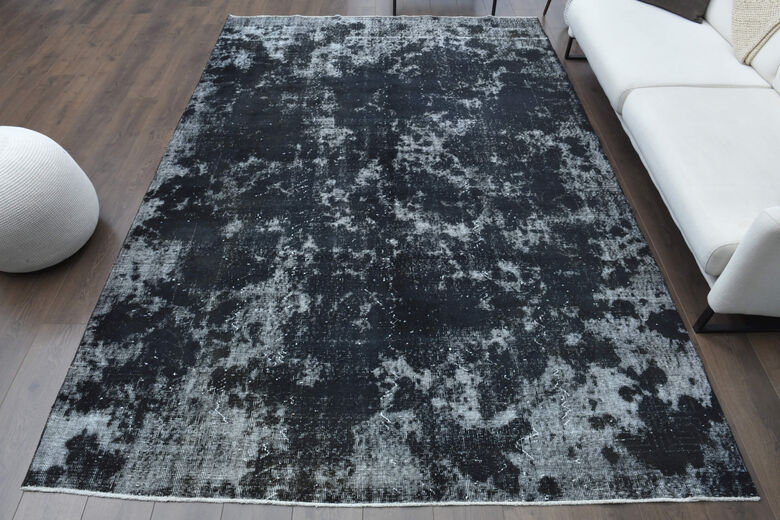 Distressed Black Anatolian Area Rug