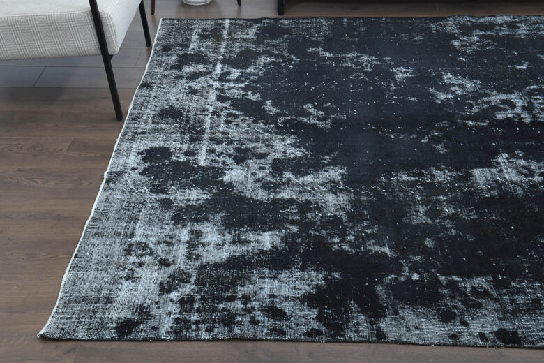 Distressed Black Anatolian Area Rug