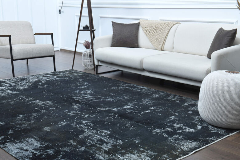 Distressed Black Anatolian Area Rug