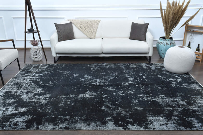 Distressed Black Anatolian Area Rug