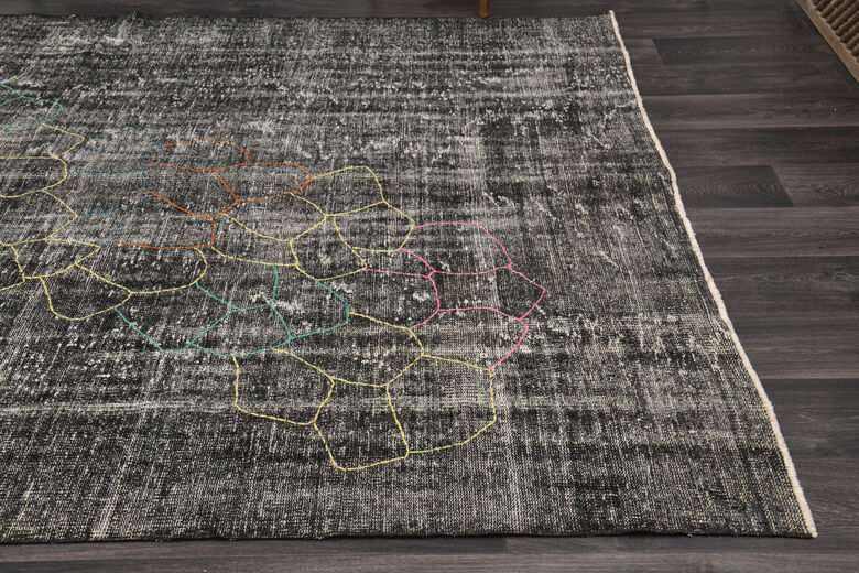 Handmade Vintage Black Area Rug