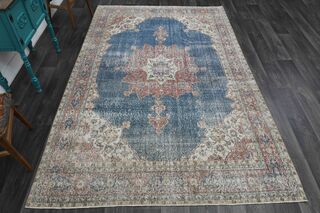 Blue Oriental Oushak Vintage Area Rug - Thumbnail