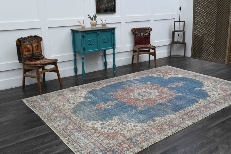 Blue Oriental Oushak Vintage Area Rug