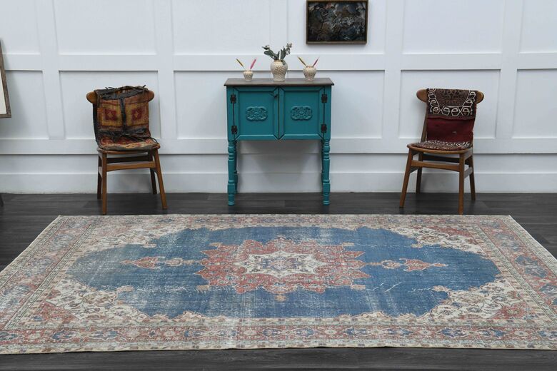 Blue Oriental Oushak Vintage Area Rug