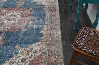 Blue Oriental Oushak Vintage Area Rug - Thumbnail