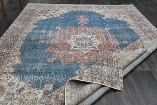 Blue Oriental Oushak Vintage Area Rug - Thumbnail