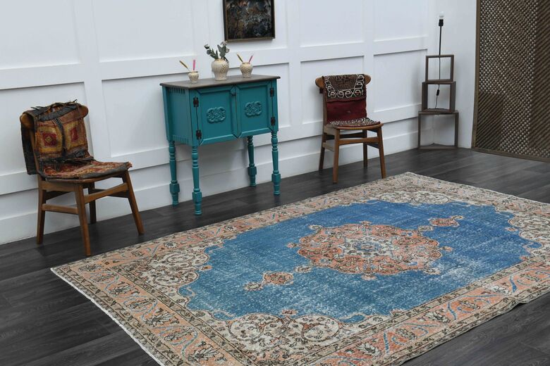 Blue Oriental Vintage Area Anatolian Rug