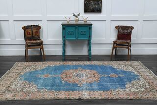 Blue Oriental Vintage Area Anatolian Rug - Thumbnail