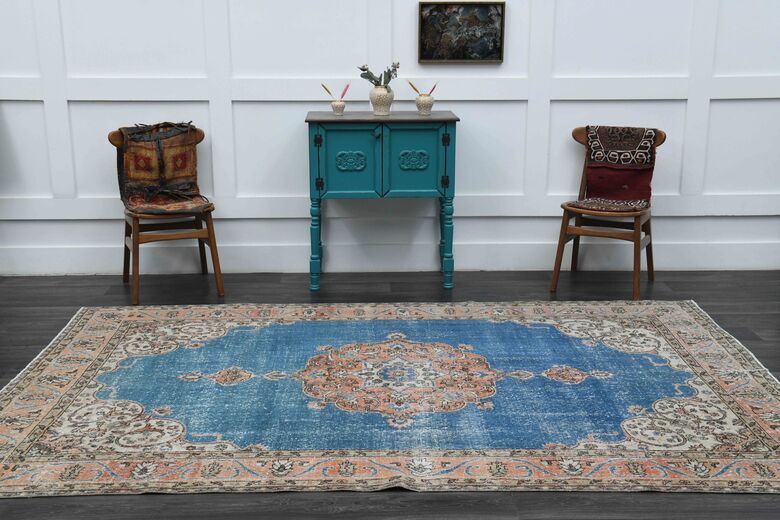 Blue Oriental Vintage Area Anatolian Rug