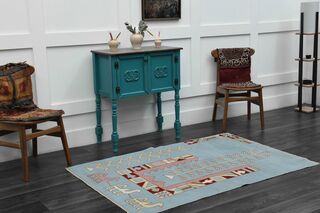 Pastel Blue Vintage Kids Room Rug - Thumbnail