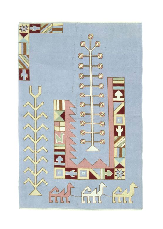 Pastel Blue Vintage Oushak Kids Room Rug