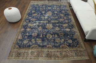 Hereke Blue Vintage Large Area Rug - Thumbnail
