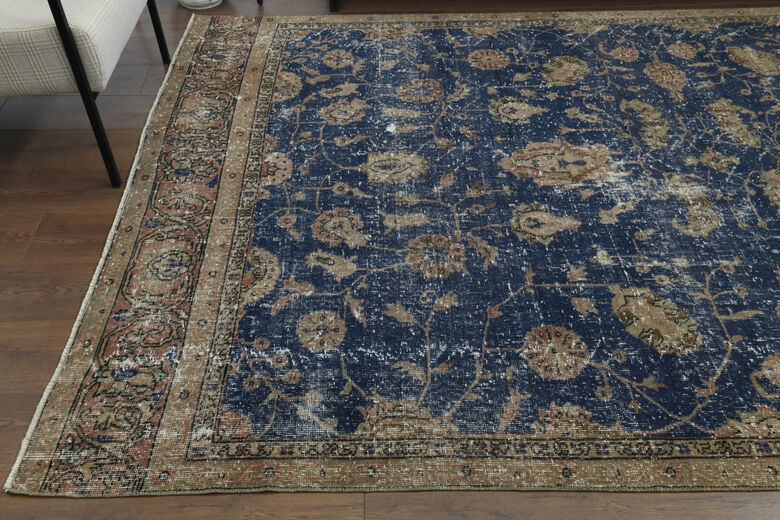 Hereke Blue Vintage Large Area Rug
