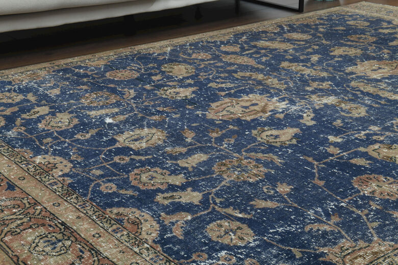Hereke Blue Vintage Large Area Rug