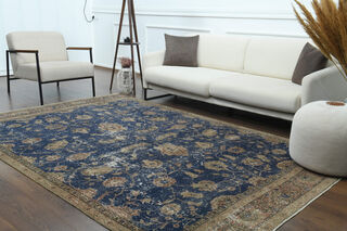 Hereke Blue Vintage Large Area Rug - Thumbnail