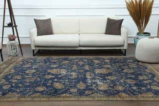 Hereke Blue Vintage Large Area Rug - Thumbnail