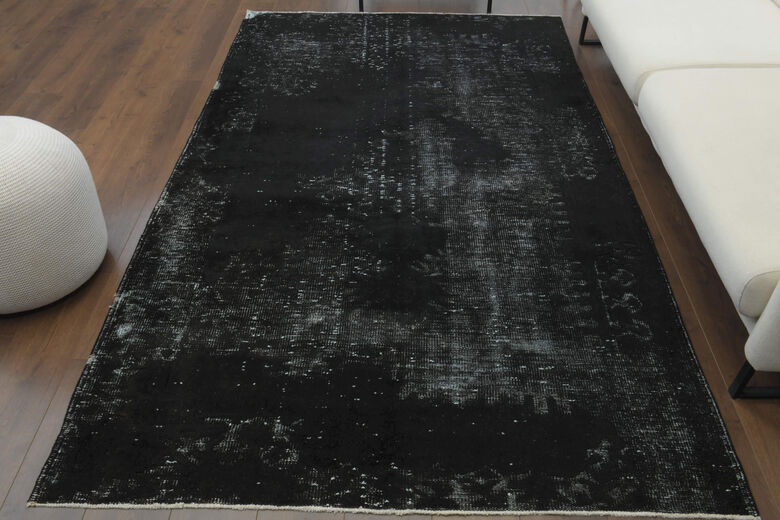 Handmade Vintage Black Anatolian Area Rug
