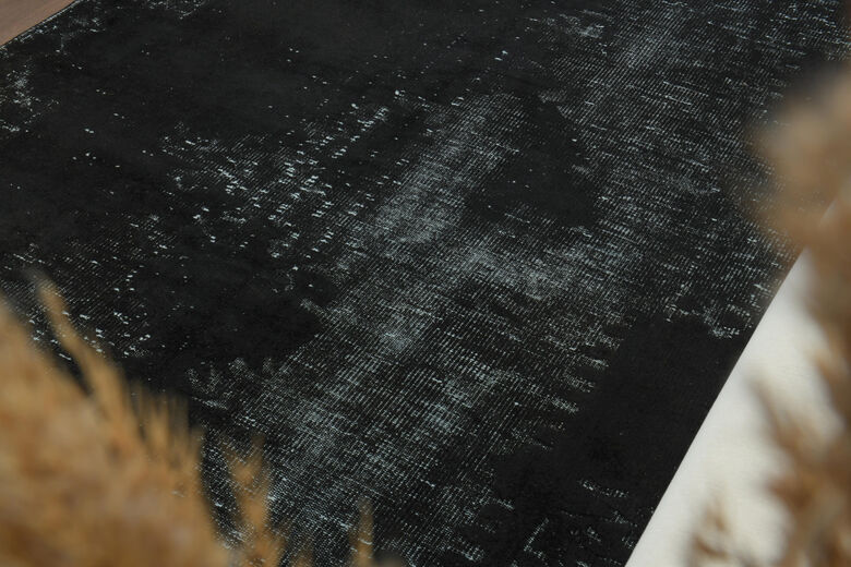 Handmade Vintage Black Anatolian Area Rug