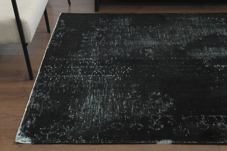 Handmade Vintage Black Anatolian Area Rug