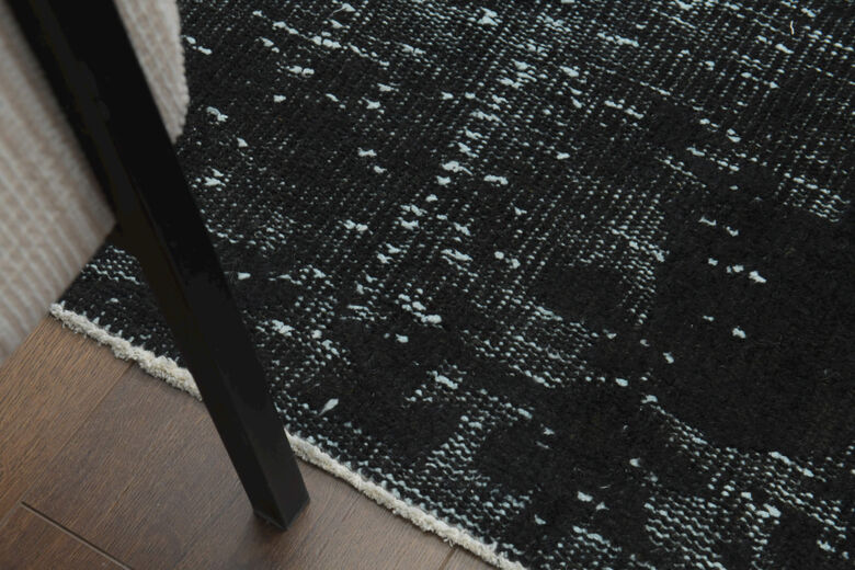 Handmade Vintage Black Anatolian Area Rug