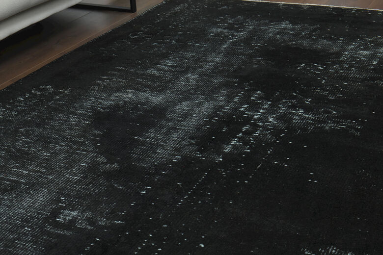 Handmade Vintage Black Anatolian Area Rug