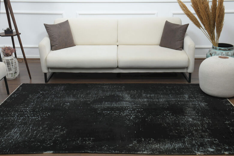 Handmade Vintage Black Anatolian Area Rug