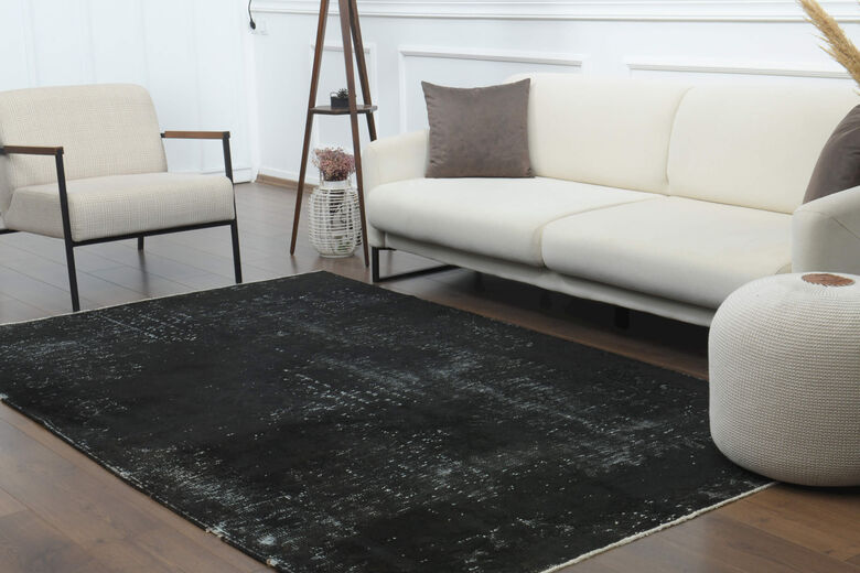Handmade Vintage Black Anatolian Area Rug