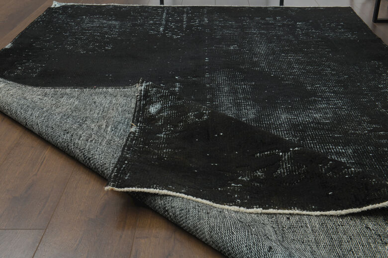 Handmade Vintage Black Anatolian Area Rug