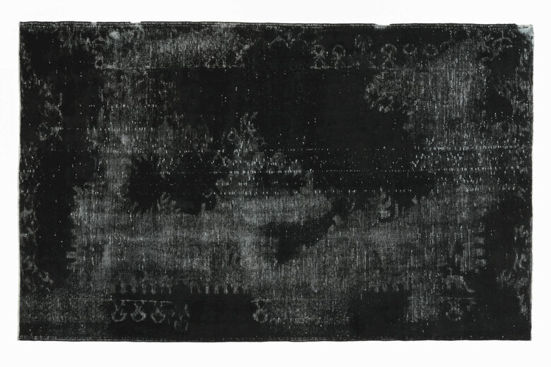 Handmade Vintage Black Anatolian Area Rug