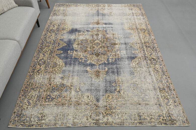 Distressed Vintage Area Oushak Rug