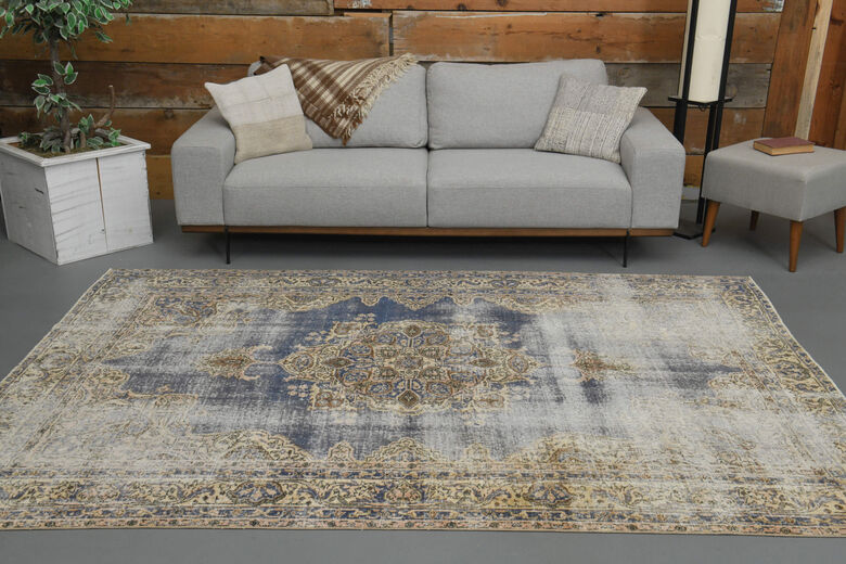 Distressed Vintage Area Oushak Rug