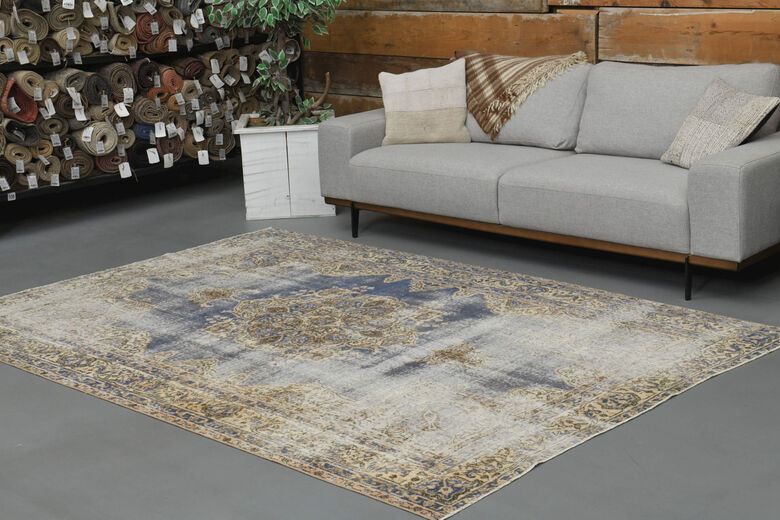 Distressed Vintage Area Oushak Rug