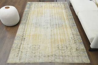 Antique Faded Yellow Anatolian Rug - Thumbnail
