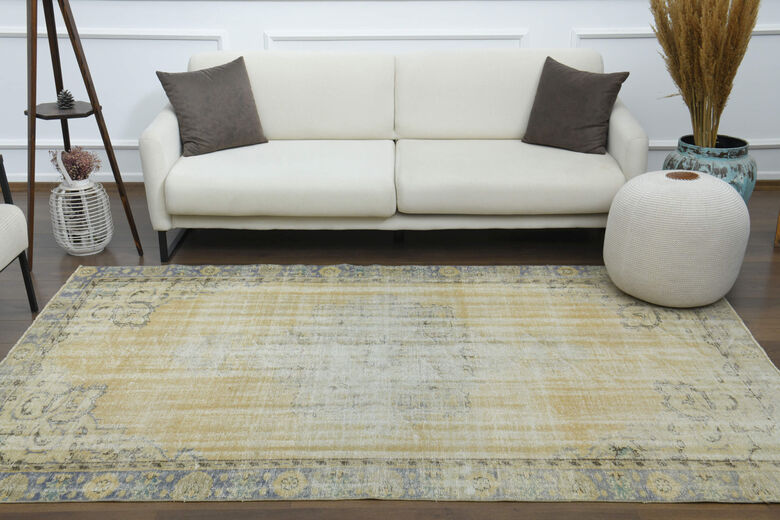 Antique Faded Yellow Anatolian Rug