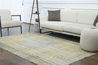 Antique Faded Yellow Anatolian Rug - Thumbnail