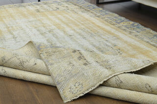 Antique Faded Yellow Anatolian Rug - Thumbnail