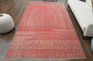 Handmade Vintage Area Anatolian Pink Rug - Thumbnail
