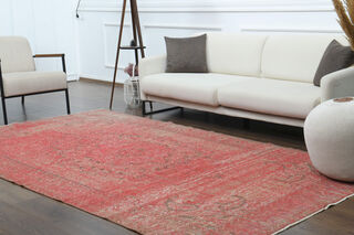 Handmade Vintage Area Anatolian Pink Rug - Thumbnail