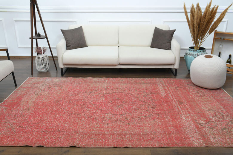 Handmade Vintage Area Anatolian Pink Rug