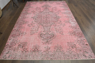 Vintage Turkish Anatolian Pink Rug - Thumbnail