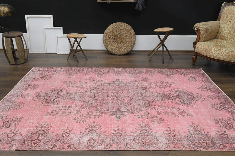 Vintage Turkish Anatolian Pink Rug