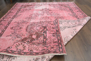 Unique Turkish Vintage Anatolian Pink Rug - Thumbnail