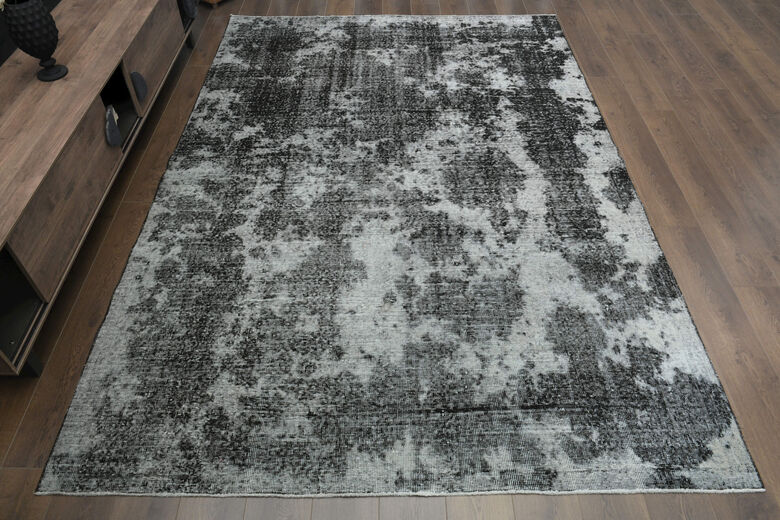Distressed Black Gray Anatolian Rug