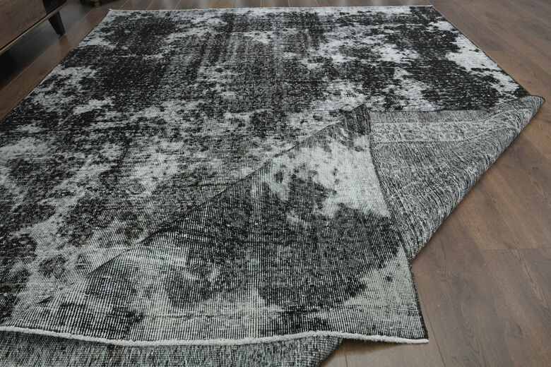 Distressed Black Gray Anatolian Rug