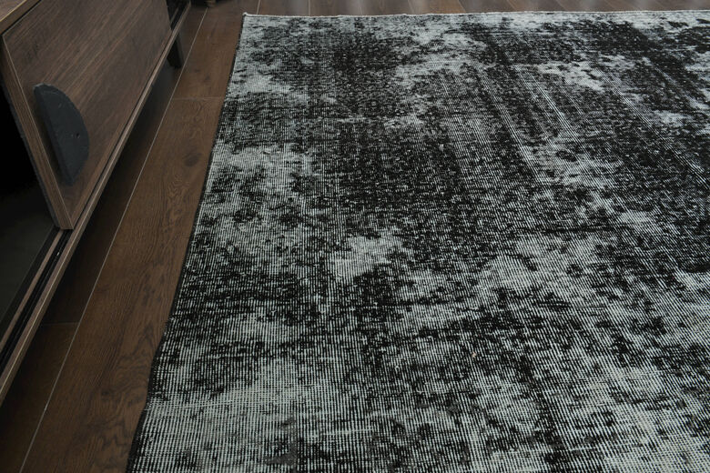 Distressed Black Gray Anatolian Rug